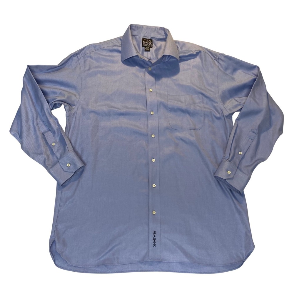 Jos A Bank Signature Collection Dress‎ Shirt Mens 16-34 Blue Stripe Wrinkle Free